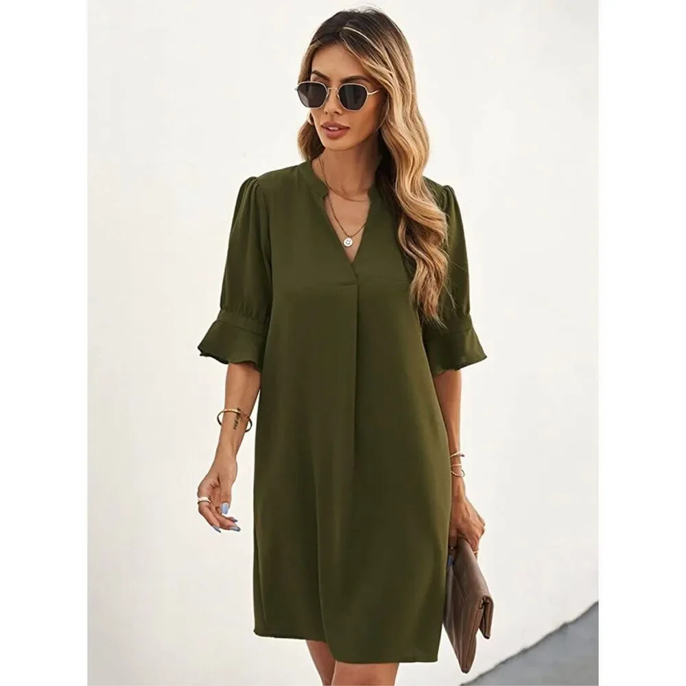 (Sold) NWOT Amazon Notched Neck Flounce Sleeve Tunic Dress Size XL - Picture 4 of 9